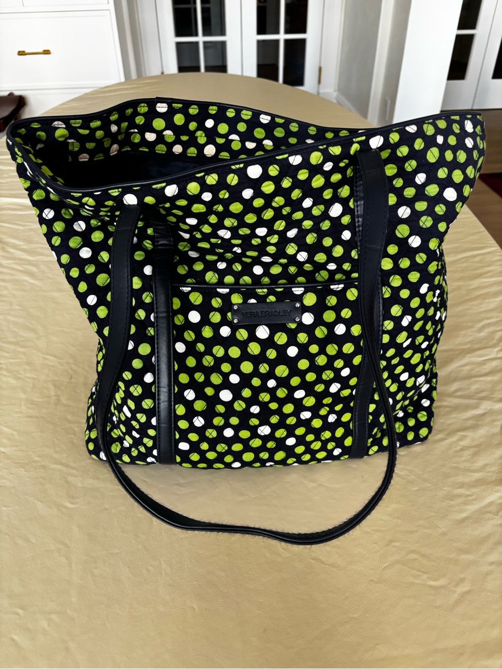 Vera Bradley Black Tote with Lime Green & White Polka Dots